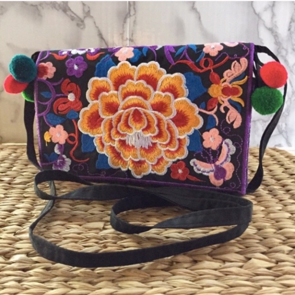 Pua Blossoms Embroidered Crossbody Bag